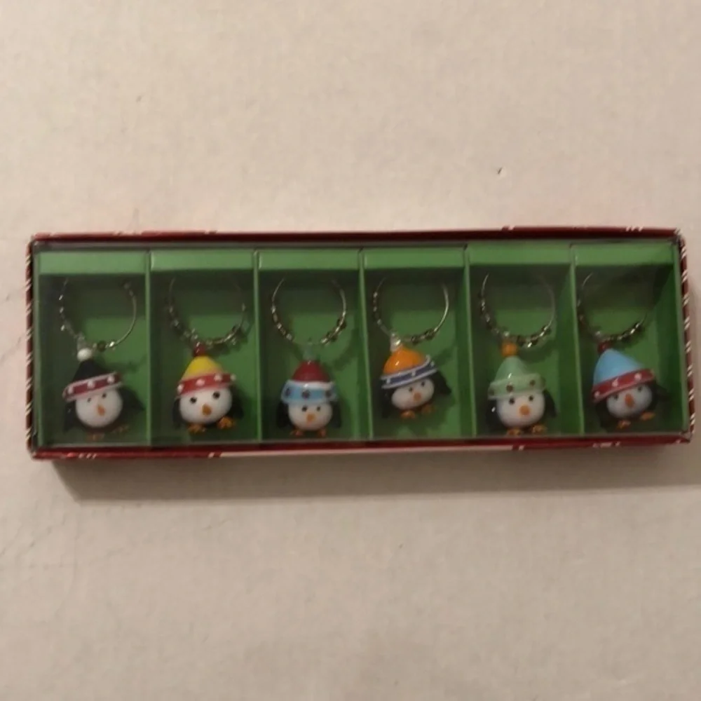 NEW Pier 1 Imports Holiday Christmas Winter wine glass charms. Six total.